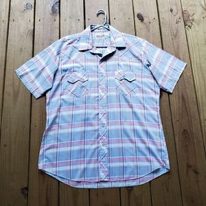 Vintage 80's 90's men's 17 pastel blue plaid shirt